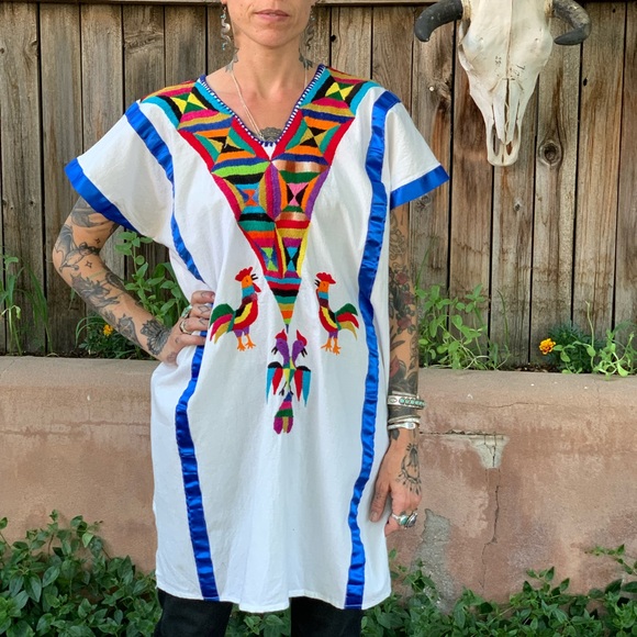 Vintage Mexican Embroidered Rooster Tunic Dress S/M - Picture 8 of 10